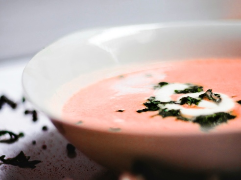 Studená polévka z jahod a rebarbory